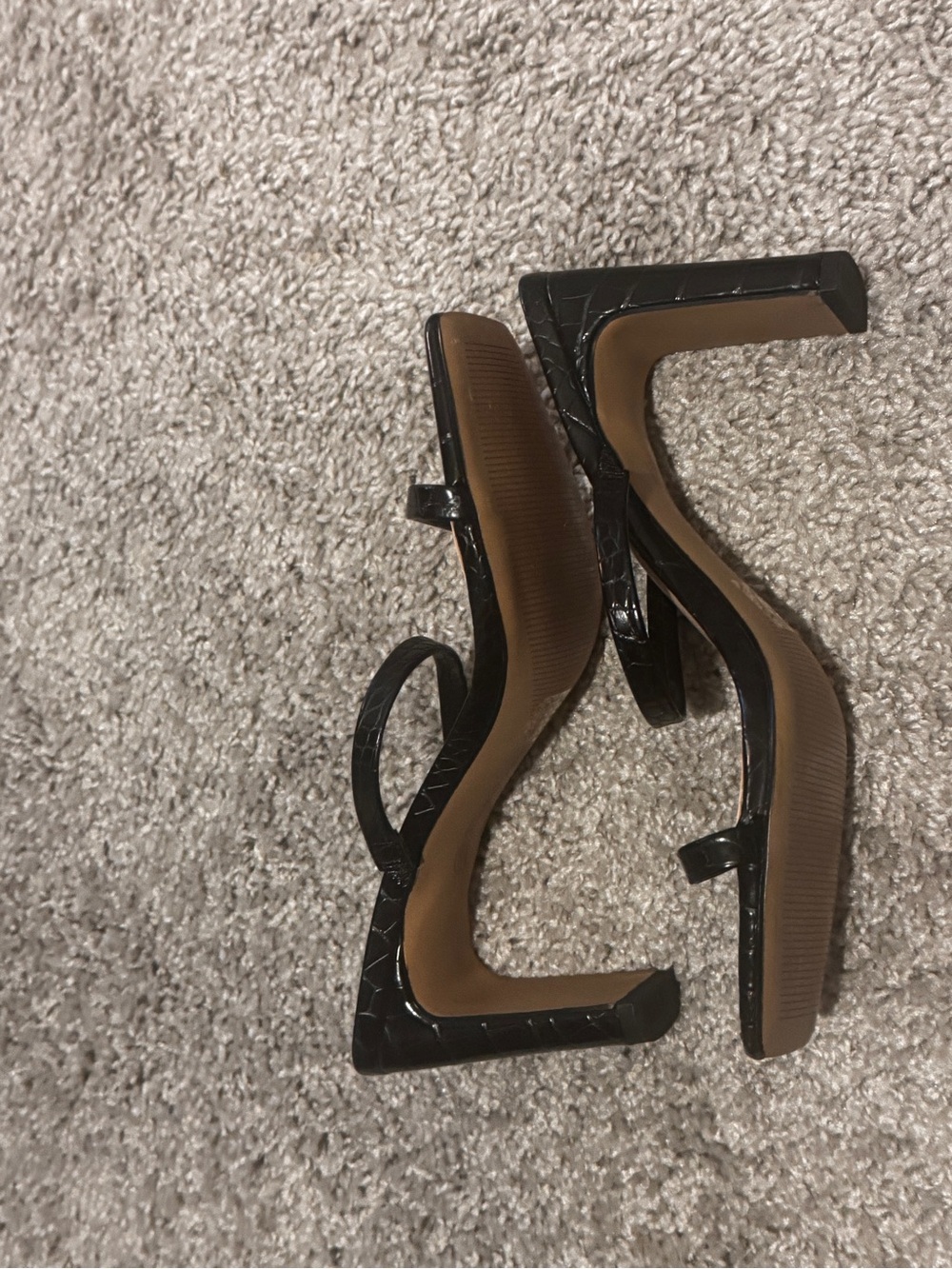 Black Croc-Embossed Square-Toe Heeled Sandals from The Drop